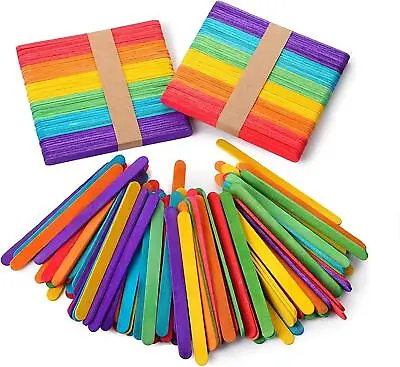Ice Lolly Sticks Wooden Lollipop Assorted Colour Kids Art Craft Model Make 100 • £3.49