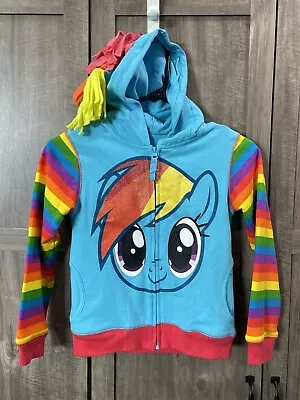 My Little Pony Rainbow Dash Full Zip Fringe Hoodie Sweatshirt Jacket Girls Sz 6x • $19.99