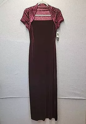 My Michelle Womens Vintage Maxi Dress Size Medium Burgundy Burnout Velvet 90s • $54.88