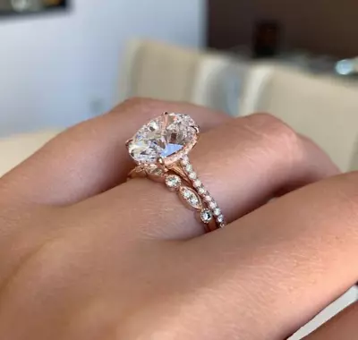 3.CT Oval Cut White Diamond Hidden Halo Bridal Wedding Ring Set 14k Rose Gold FN • $112.55