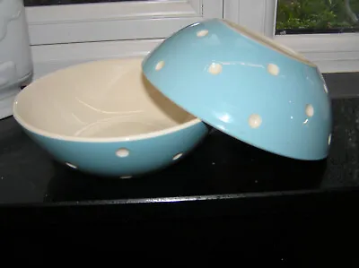 Original T G Green Cornishware Cornish Baby Blue Domino 2x Cereal Bowls New Pair • $63.88