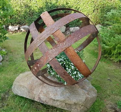 Rustic Garden Metal Sphere Sculpture Hand Made Whisky Barrel Hoop Band 57cm #5 • £75