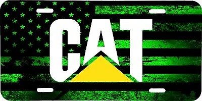 Cat Caterpillar Distressed Green American Flag Vehicle License Plate Tractor Tag • $19.95