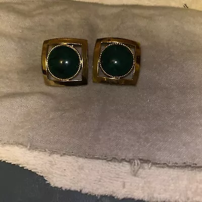 Vtg Avon Modern Emphasis Pierced Earrings SS Post Simulated Malachite 1989 NOS • $14