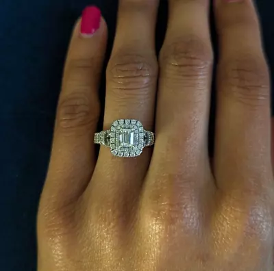 $1200 • Buy 14K W Gold CELEBRATION® IDEAL 1.19 Ctw Emerald-Cut Diamond Frame Engagement Ring
