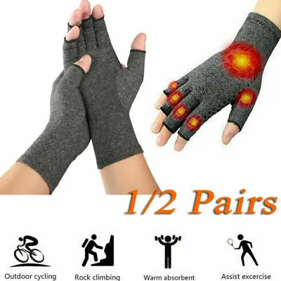 UK Anti Arthritis Hand Compression Gloves Copper Fingerless Therapy Circulation# • £3.60