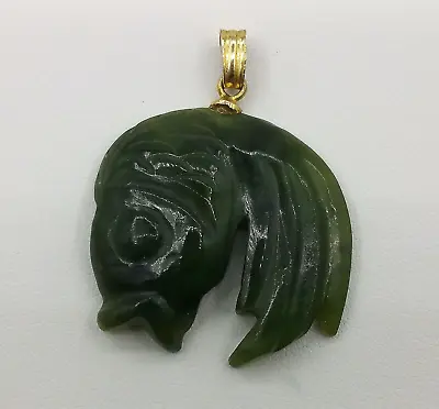 Golden Green Nephrite Jade Animal Fish Koi Necklace Pendant Womans Mens 1 Inch • $40