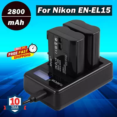 2X EN-EL15 EN-EL15C Battery + LCD Dual Charger For Nikon D7000 D7100 D800E 1 V1 • $36.99