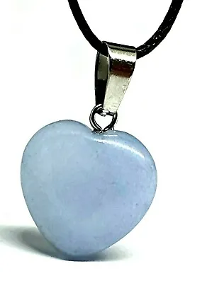 £4.29 • Buy Angelite Heart Pendant Necklace Gemstone Reiki Anhydrite Crystal Healing 16mm Uk