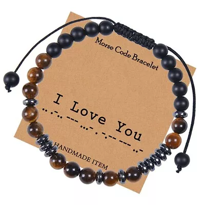 I Love You Morse Code Bracelet Alphanumeric Natural Stone Couple Bracelet Weavin • $1