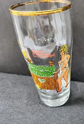 VTG German Bavarian Beer Glass 0.5L Pint Drinking Glass Gold Rim WOMAN IN BED • $24.99