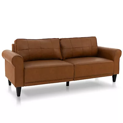 Modern Sofa Couch PU Leather 81.5  3-Seater W/ 2 Back Pillows & 5 Wooden Legs • $529.99