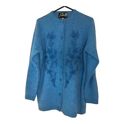 Panda Women's UK Size 10 Blue Button Up Cardigan Lambswool • £9.95