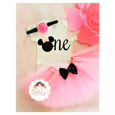 First Birthday Outfit Minnie Mouse OutfitPink And Black OutfitHandmade • $29.99