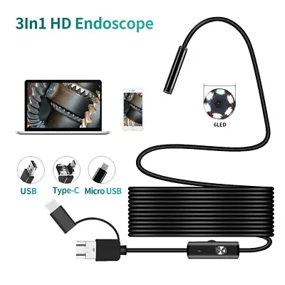 £6.46 • Buy 3 In 1 LED Endoscope USB Type-C HD Camera Inspection Borescope For Android PC