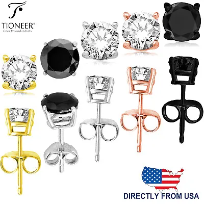 2mm-10mm Sterling Silver 925 Round Cut Cubic Zirconia Men Women Ear Stud Earring • $9.75