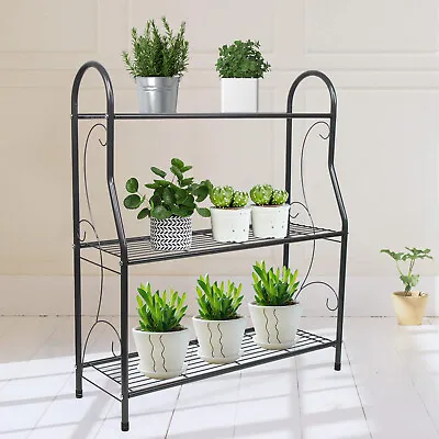 3 Tier Metal Plant Stand Flower Pot Rack Holder Indoor/Outdoor Shelf Plant Stand • $25.01