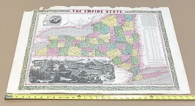 Stunning Colored Antique Original 1851 Map Of New York State Ensign Thayer & Co • $149.95