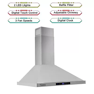30  Range Hood 700CFM Wall Mount Stainless Steel Touch Control 3speed Stove Vent • $189.99