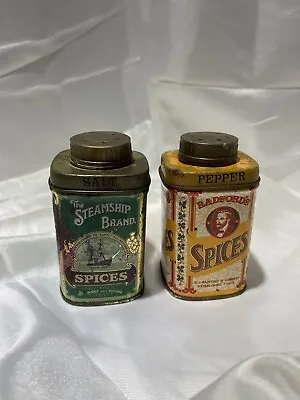 Vintage Tin Salt And Pepper Shakers Radford’s Spices And Steamship Brand • $14.99