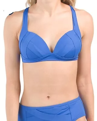 La Blanca Banded Push Up Padded Swimsuit Bikini Top Blue Size 10 • $22.50