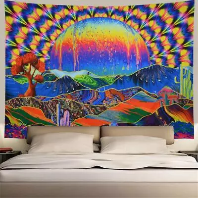 Trippy Wall Tapestry Planet And Mountains Psychedelic Mushrooms Cactus Tree • $11.99