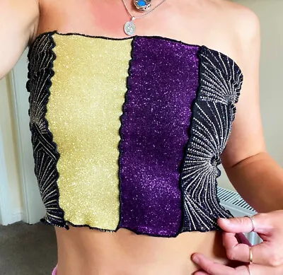 £7.99 • Buy Handmade Bandeau Top Exposed Seams Size Small Dancers Rave Festival Y2K 90s Gold