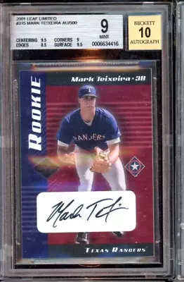 2001 Leaf Limited Mark Teixeira #315 Rc Bgs 9 10 Mint Auto 115/500 Rookie • $49.99