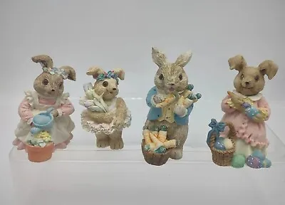 Easter Bunny Rabbits Garden Flowers Bunny Family Of 4 Figurines Mervyn's 1991 • $39.95