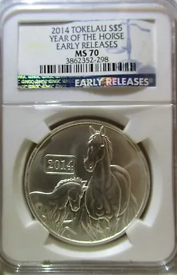 2014 TOKELAU $5 Year Of The Horse Early Release NGC Certified MS70 FREE SHIPPING • $69.99