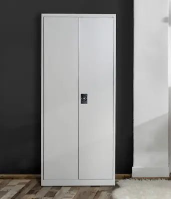 Tall Metal Cabinet Modern Storage Cupboard Wardrobe Shelf Filing Locker Unit • £179.79