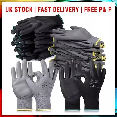 24 Pairs PU Coated Industrial Safety Work Gloves Mens Builders Construction Grip • £4.99