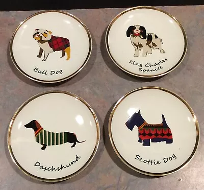 4 Talbots Dog Mini Dishes / Coasters - Dogs - Bull Dog Dachshund Scottie & Cav • $19.99