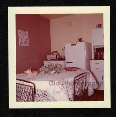 Kitchen Tablecloth Wire Back Chairs Refriderator Old/vintage Photo Snapshot-h220 • $7.99