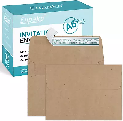 Eupako A6 Brown Envelopes 4X6 100 Pack Self Seal Envelopes For 4X6 Cards Photo • $15.28