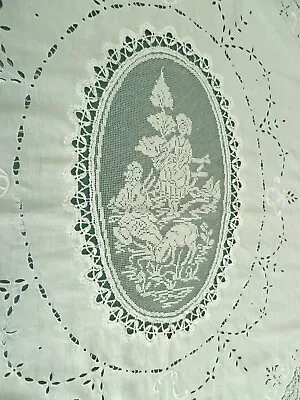 VTG Antique? Italian Embroidered Linen And Filet Lace Bedspread/tablecloth • $139.99