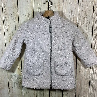 Mayoral Girls Front Snap Closure Faux Sherpa Coat Sz 6 Beige  • $15