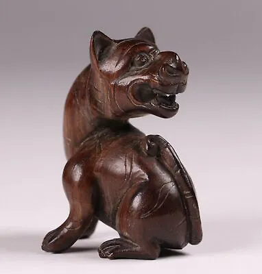 Antique Japanese Wood Hand Carving Signed Netsuke Dog Inro Ojime Meiji Era • £288.70