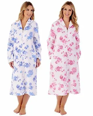 Slenderella Mock Quilt Zip Robe Ladies 45  Cotton Rich Floral Dressing Gown • $98.99