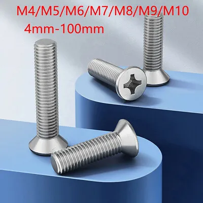£1.66 • Buy M4-M10 Phillips Machine Screws Countersunk Flat Head Bolt A2 Stainless Steel
