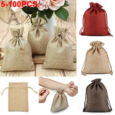 £2.99 • Buy 10-100pc Small Burlap Jute Hessian Wedding Favor Bags Xmas Gift Drawstring Pouch