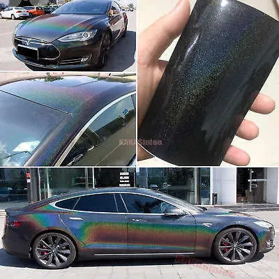 Air Free Black Entire Car Wrap Chameleon Pearl Glitter Chrome Vinyl Sticker - AB • $495.88