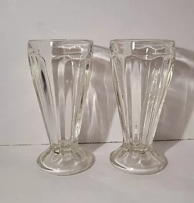 (2) Retro Soda Fountain/Milkshake/Root Beer Float/Parfait Ribbed Footed Glasses • $12