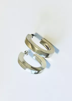 Vintage Sterling Silver Large Taxco Mexico Wide Band Hoop Earrings 14.92 Grams • $42