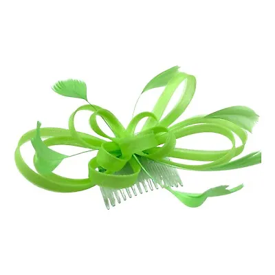 Lime Green Feather Comb Fascinator Weddings Races Royal Ascot Hair Piece • £9.99