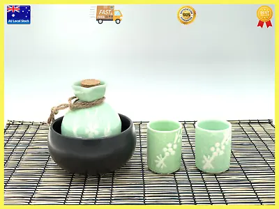 Japanese Style Lake Green Porcelain 4 Piece Premium Sake Warming Set In Gift Box • $69.95