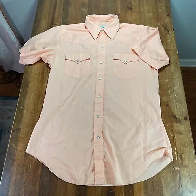 Vintage H Bar C Shirt Mens 15.5 Medium Orange Pearl Snap Western Cowboy • $20.99