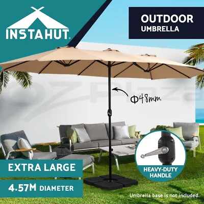 $139.95 • Buy Instahut Outdoor Umbrella Twin Umbrella Beach Stand Base Garden Sun Shade 4.57m