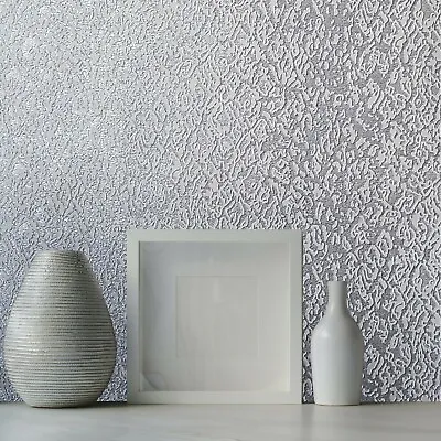 Embossed Ombre Gray Silver Metallic Plain Faux Fabric Modern Textured Wallpaper • $70.77