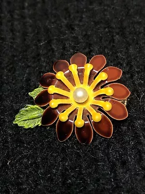 Vintage Enamel Flower Brooch Boho Cottage • $15.99